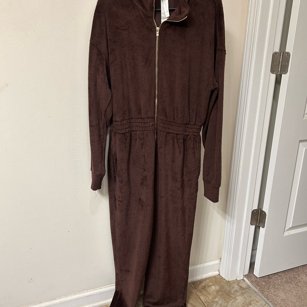 Fabletics Brown Zip Front Lounge Jumpsuit Size Large